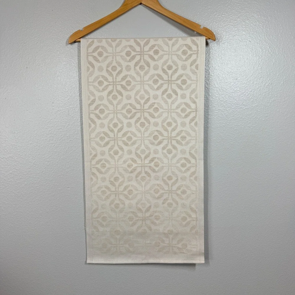 Ekelund Table Runner 14x52 Beige Geometric Master Weavers Swedish Cotton